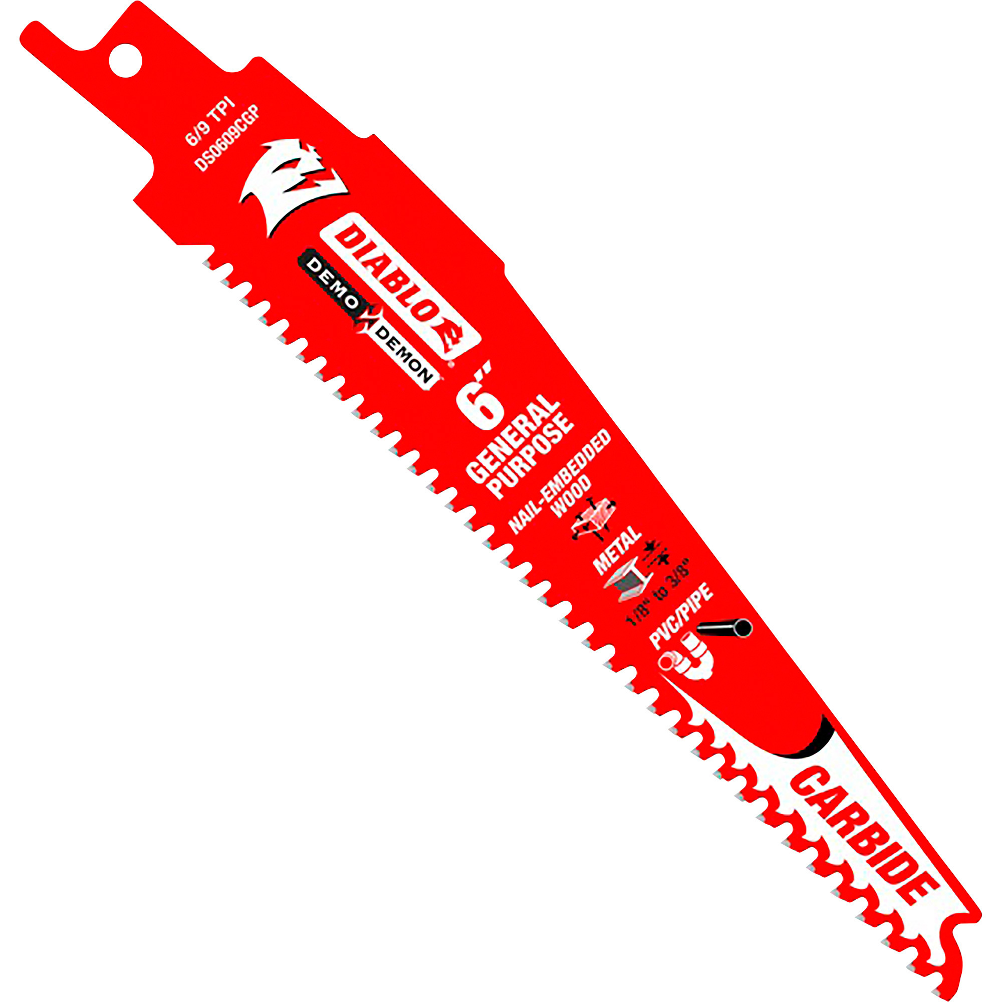 Diablo Demo Demon Carbide General-Purpose Reciprocating Saw Blades, 3-Pc., 6in., 6-9 TPI Variable, Model# DS0609CGP3